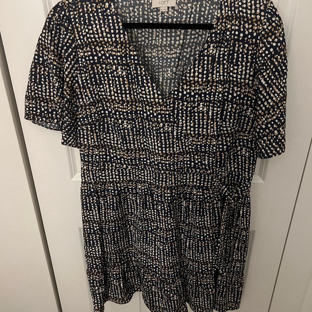 LOFT Navy and Cream Patterned Dress